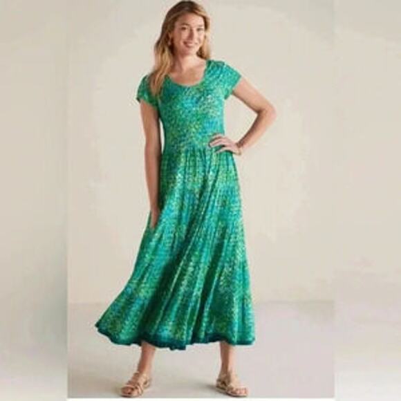 Soft Surroundings Large Batik Mariana Tiered A Line Midi Dress Green Hourglass - Picture 1 of 11